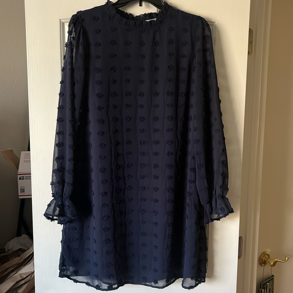 Famition NWT Navy Blue Swiss Dot dress size L
